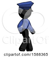 Poster, Art Print Of Black Police Man Walking Away Direction Right View