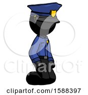 Black Police Man Kneeling Angle View Right