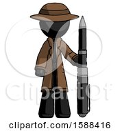 Black Detective Man Holding Large Pen