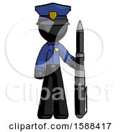 Black Police Man Holding Large Pen