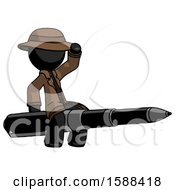 Black Detective Man Riding A Pen Like A Giant Rocket