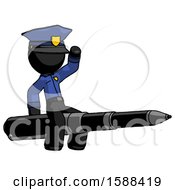 Poster, Art Print Of Black Police Man Riding A Pen Like A Giant Rocket