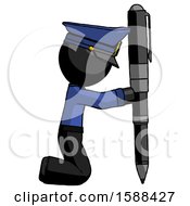 Poster, Art Print Of Black Police Man Posing With Giant Pen In Powerful Yet Awkward Manner