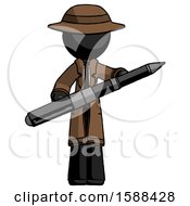 Black Detective Man Posing Confidently With Giant Pen