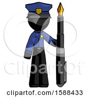 Black Police Man Holding Giant Calligraphy Pen