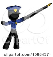 Poster, Art Print Of Black Police Man Pen Is Mightier Than The Sword Calligraphy Pose