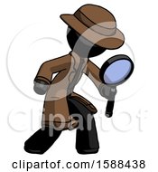 Poster, Art Print Of Black Detective Man Inspecting With Large Magnifying Glass Right