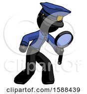 Poster, Art Print Of Black Police Man Inspecting With Large Magnifying Glass Right
