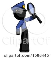 Poster, Art Print Of Black Police Man Inspecting With Large Magnifying Glass Facing Up