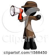 Poster, Art Print Of Black Detective Man Shouting Into Megaphone Bullhorn Facing Left
