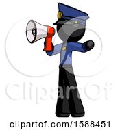Poster, Art Print Of Black Police Man Shouting Into Megaphone Bullhorn Facing Left