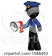 Poster, Art Print Of Black Police Man Holding Megaphone Bullhorn Facing Right