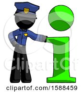 Black Police Man With Info Symbol Leaning Up Against It
