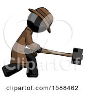 Poster, Art Print Of Black Detective Man Hitting With Sledgehammer Or Smashing Something