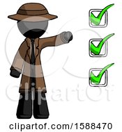 Poster, Art Print Of Black Detective Man Standing By List Of Checkmarks