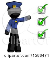 Poster, Art Print Of Black Police Man Standing By List Of Checkmarks