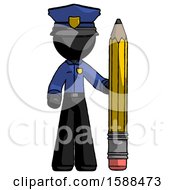 Black Police Man With Large Pencil Standing Ready To Write