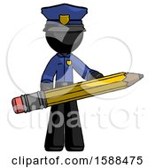 Poster, Art Print Of Black Police Man Writer Or Blogger Holding Large Pencil