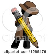 Black Detective Man Writing With Large Pencil
