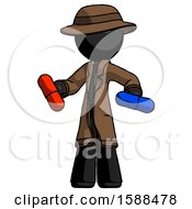 Poster, Art Print Of Black Detective Man Red Pill Or Blue Pill Concept