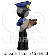Poster, Art Print Of Black Police Man Reading Book While Standing Up Facing Away