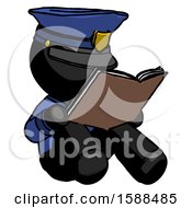 Black Police Man Reading Book While Sitting Down