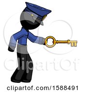 Black Police Man With Big Key Of Gold Opening Something