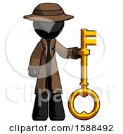 Black Detective Man Holding Key Made Of Gold