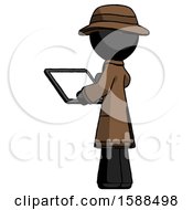 Poster, Art Print Of Black Detective Man Looking At Tablet Device Computer With Back To Viewer