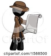 Poster, Art Print Of Black Detective Man Holding Blueprints Or Scroll