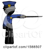 Poster, Art Print Of Black Police Man Standing With Ninja Sword Katana Pointing Right