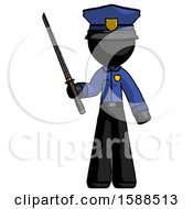 Black Police Man Standing Up With Ninja Sword Katana
