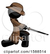 Poster, Art Print Of Black Detective Man With Ninja Sword Katana Slicing Or Striking Something