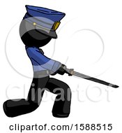 Black Police Man With Ninja Sword Katana Slicing Or Striking Something