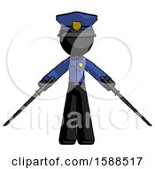 Poster, Art Print Of Black Police Man Posing With Two Ninja Sword Katanas