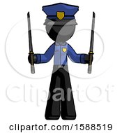Poster, Art Print Of Black Police Man Posing With Two Ninja Sword Katanas Up