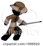 Poster, Art Print Of Black Detective Man Stabbing With Ninja Sword Katana