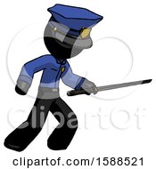 Poster, Art Print Of Black Police Man Stabbing With Ninja Sword Katana