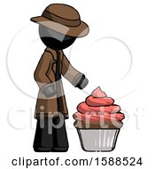Poster, Art Print Of Black Detective Man With Giant Cupcake Dessert