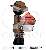 Poster, Art Print Of Black Detective Man Holding Large Cupcake Ready To Eat Or Serve
