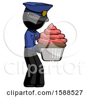 Poster, Art Print Of Black Police Man Holding Large Cupcake Ready To Eat Or Serve