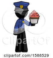 Poster, Art Print Of Black Police Man Presenting Pink Cupcake To Viewer