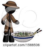 Poster, Art Print Of Black Detective Man And Noodle Bowl Giant Soup Restaraunt Concept