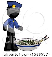 Poster, Art Print Of Black Police Man And Noodle Bowl Giant Soup Restaraunt Concept