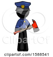 Poster, Art Print Of Black Police Man Holding Red Fire Fighters Ax