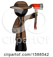 Poster, Art Print Of Black Detective Man Holding Up Red Firefighters Ax