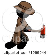 Poster, Art Print Of Black Detective Man With Ax Hitting Striking Or Chopping