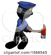 Poster, Art Print Of Black Police Man With Ax Hitting Striking Or Chopping