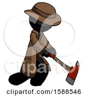 Black Detective Man Striking With A Red Firefighters Ax