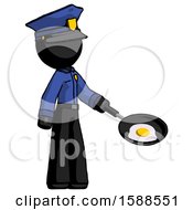 Black Police Man Frying Egg In Pan Or Wok Facing Right